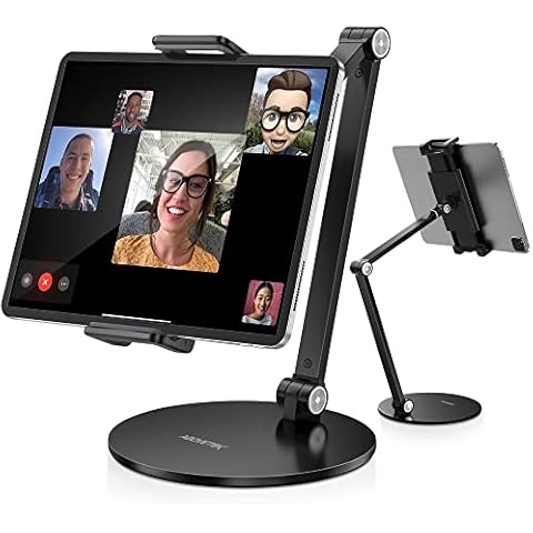 AboveTEK Adjustable Tablet Stand Holder, Flexible Long Arm Holder with 360° Rotatable Stand, Compatible with 4.7“- 13.5” Mobile Phone Tablet Base Device Series (Black) Cover