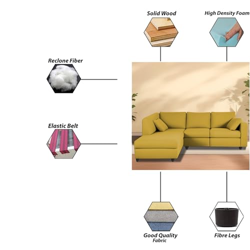 Image of Florian LHS 4 Seater L Shape Sofa Set for Living Room (Yellow Fabric) Premium Fabric Sofa