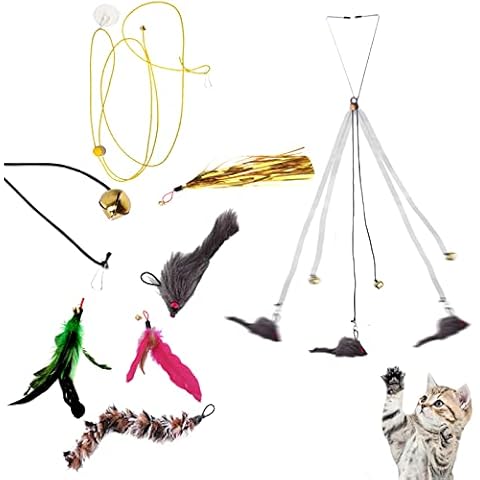 ROSAUI 9 Pcs Cat Toys,Interactive Cat Toy for Indoor Cats Adult,Hanging Door Self-play Bouncing Mice Feather Tassel Kitten Toys with Bells,Tease Cat Swing Toy Hunting Exercise,Best Cat Gifts Cover