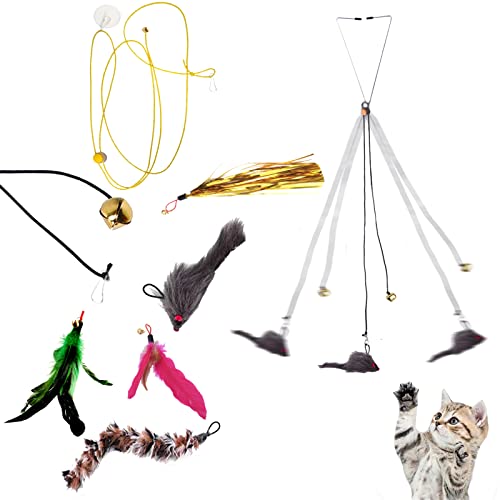 ROSAUI 9Stk Selbstspielendes Katzenspielzeug für Innenräume,Erwachsene,Kätzchen,hängende Tür,interaktiv,Ersatz,Hüpfmaus, weiche Federquaste mit Glocken,automatisches Katzenspielzeug für Jagd Training Cover