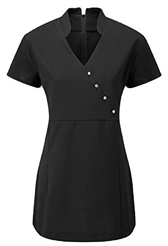 Women's V Neck Beauty Hairdressing SPA Nail Salon Therapist Massage Tunic Uniform V4B (10, Black)