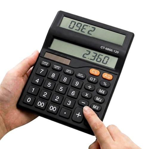 Image of 12 Digit Dual Screen Desktop Calculator with Big Keys, GT & Memory Functions, Auto Power Off, Professional Electronic Calculator for Home, Office & Retail Use, Black