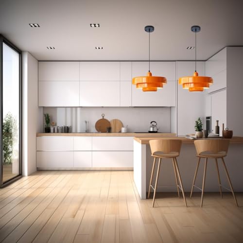 Image of Set of 2 Orange Pendant Lights, Nordic Flush Mount Mid Century Modern Chandeliers for Kitchen Island, Dining Room, Pantry, Farmhouse Ceiling
