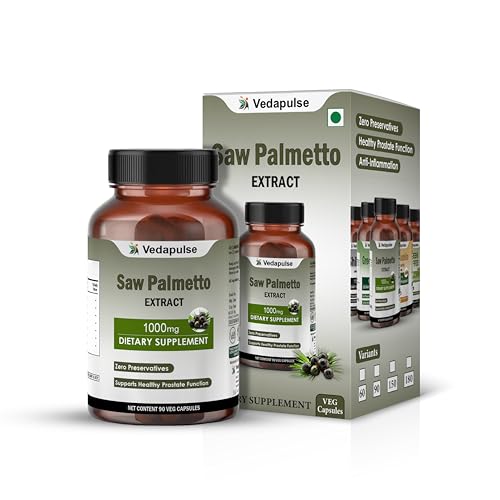 Vedapulse Saw Palmetto Extract with Quercetin, Turmeric, Pygeum, EGCG, Vitamin E | Supports Prostate Health | 90 Veg Capsules | Dietary Supplement — Saw Palmetto Supplements