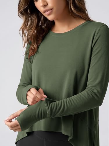Image of ODODOS Soft Modal Long Sleeve Crop Top for Women with Thumb Hole Athletic Gym Workout Cropped Yoga Shirts