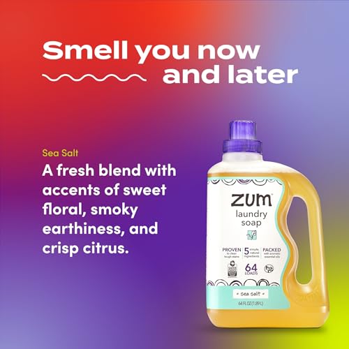 Image of Zum Indigo Wild Clean Laundry Soap - Plant-Based Liquid Laundry Soap - Contains Baking Soda, Essential Oils & Saponified Coconut Oil - Sea Salt Scent - 64 fl oz (Pack of 2)