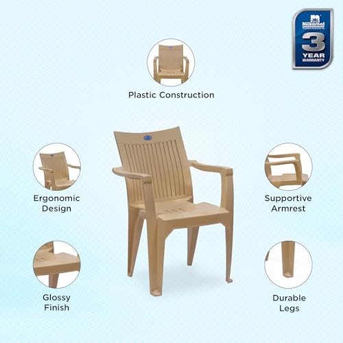Image of Nilkamal Plastic Chair for Living room with Arm | 3 Year Warranty | For Home, Living Room, Outdoor | Marble Beige Colour | CHR2209