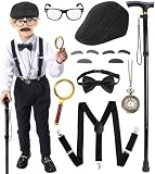 Boutrele 100 Days of School Costume for Boys Kids,Old Man Costume for Kids,Grandpa Costume Accessories Boys Set