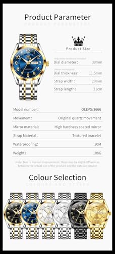 Image of OLEVS Mens Watches Business Large Numer Easy to Read Quartz Watch Stainless Steel Waterproof Luminous Date Casual Male Watch