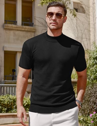 Vssjavun Men's Mock Turtleneck Sweater Short Sleeve Turtle Neck Knit Pullover Sweaters Casual Basic Tee2