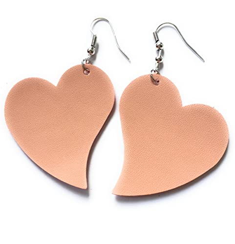 Boucles d'oreilles pendantes en cuir rose avec cœurs de 60 mm de long Cover