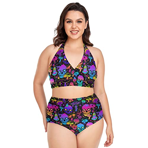 MNSRUU Plus Size Women's Bikini Sets Skull and Flower Bikini Sets for Women High Waisted Sexy Bikini Swimsuits4