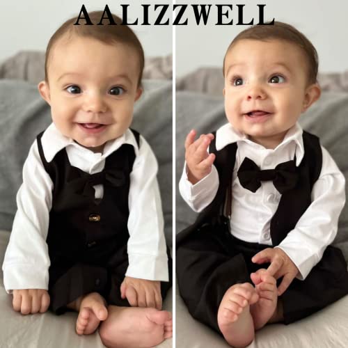 Aalizzwell Baby Boys Gentleman Outfit 3 Piece Formal Suit Set with Snaps2