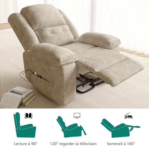 Sillón reclinable eléctrico con 8 puntos de masaje y 2 puntos de calefacción, sillón eléctrico relax con reclinable hasta 160° silla de relajación con reposapiés, USB (marrón-1, A) - imagen 3