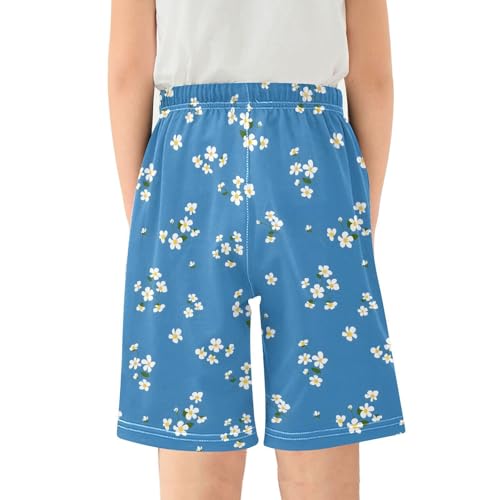 Small White Flowers Sleep Shorts Summer Pajama Shorts Elastic Waist Sleep Bottoms with Pockets 6-14 Years2
