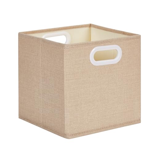 Mangata Caja de almacenamiento de tela sin arrugas, 25 x 25 x 25 cm, para cestos de ropa, cestas, cofres, juguetes (color caqui claro)