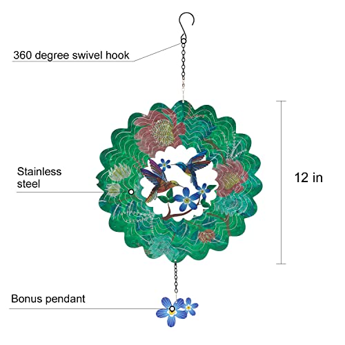 3D Metal Kinetic Wind Spinners-12 Inches Stainless Steel Hummingbird Wind Spinner Outdoor Garden Decoration，Hummingbird Worth Gifts Laser Cut Hanging Wind Spinners #TOP2