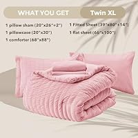 HYMOKEGE Pink Twin XL Comforter Set Seersucker 5 Pieces, All Season Luxury Bed in a Bag for Bedroom, Bedding Set with Comforter, Sheets, Pillowcase & Sham — image 6
