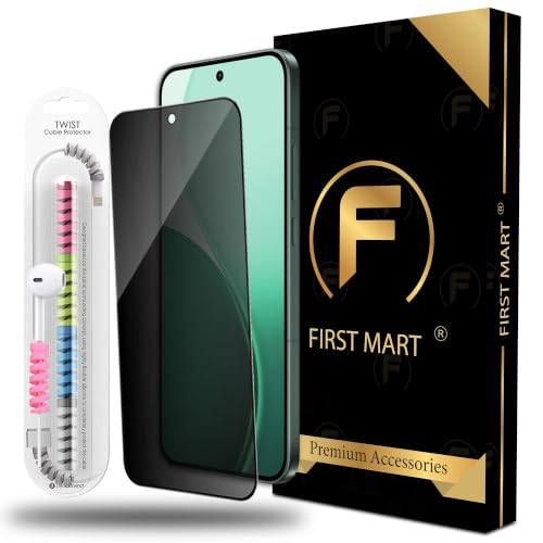 Image of FIRST MART Privacy Tempered Glass for Oppo Reno 14 & Reno 13 with Cable Guard & Installation Kit | Anti-Spy 9H Screen Protector, Edge-to-Edge, Case-Friendly | Black