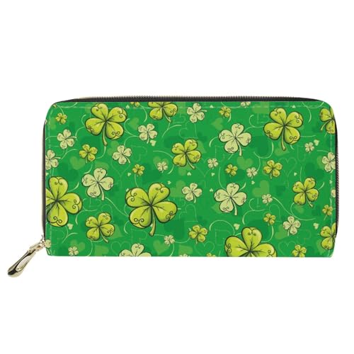 JOAIFO Green Lucky Grass Print Wallet for Women Girls,PU Leather Purses,St. Patrick's Day Theme Zipper Wallet Travel Easter Theme Portable Shopping Pouch