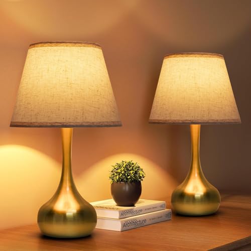 ONEWISH Touch Table Lamp Set of 2, Farmhouse 3-Way Dimmable Bedside Lamps for Nightstand with Fabric Shade, Desk Lamp for Reading, Bedroom, Livingroom, Office Gold 2pcs