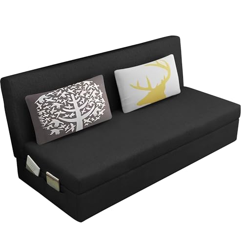 Image of Divano 3 Seater Sofa Cum Bed for Living Room (Black) Premium Fabric Sofa