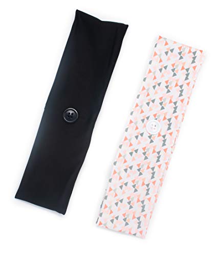 Limeloot Headbands with Buttons for Face Masks, 2-Pack Black and Print