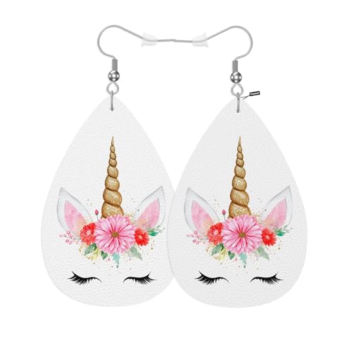 Vosach Unicorn Prince Fashion Faux Leather Earrings Cartoon Dream Garland Unicorn Eyelashes Wedding Teardrop Earrings Jewelry For Women Friends Bridal