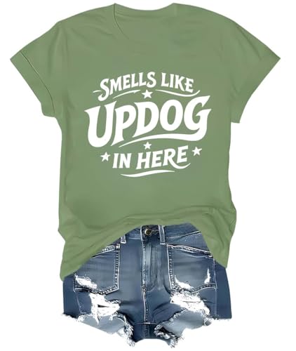 Smells Like Updog in Here Shirt, Funny Smells Like Updog in Here V Neck T-Shirt for Women Men Green