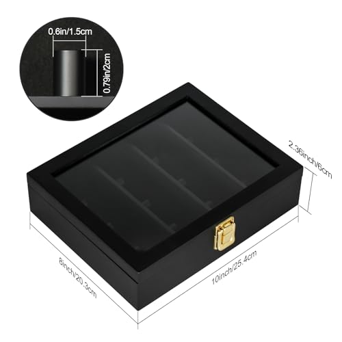 Image of TJ.MOREE 12 Rings Championship Ring Display Case 8x10 Wall Mount Wooden | Shadow Box with Locks to Show Sport, Class, Fraternity, and Award Rings, Black