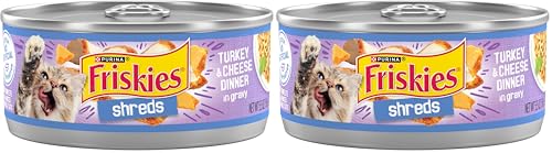 Image of Friskies Purina Shreds Turkey and Cheese Dinner in Gravy High Protein Wet Cat Food - 5.5 oz. Cans,(Pack of 48)