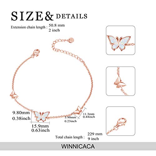 Winnicaca Butterfly Anklet For Women 925 Sterling Silver Rose Gold Butterfly Adjustable Anklet Bracelet Created Opal Butterfly Jewelry Butterfly Gifts For Teens Birthday Mothers Day Gifts #TOP2