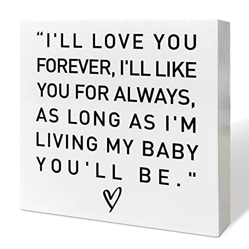 Image of Nursery Desk Wooden Box Sign Decor, 'I'll Love You Forever', Neutral Nursery Decor for Newborn Kids & Children's Room Desk Decoration & Baby Shower Gifts