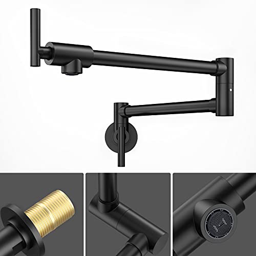 Lepo Pot Filler Faucet Wall Mounted, Solid Brass Folding Kitchen Restaurant Sink Faucet With Double Joint Swing Arm Single Hole 2 Handles Commercial Npt Matte Black #TOP3