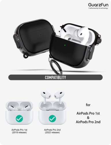 Guarzfun Case For Airpods Pro 2Nd Generation Case 2022, Secure Lock Clip Airpod Pro 2 Case, Hybrid Material, Full Body Protective Cover For New Airpod Pro 2 & Airpod Pro (Black + Black) #TOP1
