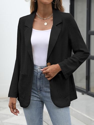 ELLEVEN Womens Linen Blazer Casual Long Sleeve Lightweight One Button Jackets Spring Summer Suit2