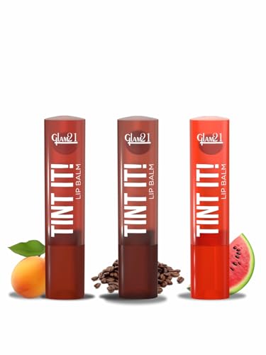 Image of Glam21 Tint it! Lip Balm|Everyday Hydration & Moisturized Lips with Vitamin-E,Shea Butter, Avocado Oil, SPF15 |Care For Dry & Chapped Lips|Apricot, Coffee Beans & Watermelon|Combo Pack Of 3|3.5gm Each