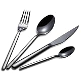 24 piezas de cubiertos para 6 personas, juego de vajilla de acero inoxidable, juventud pulida, juventud con cuchillos, tenedores y cucharas (negro)