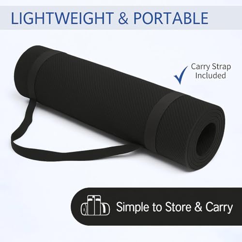 Image of Yoga Mat for Women and Men 4mm with Carry Strap EVA Material Extra Thick Exercise Mat for Workout Yoga Fitness Pilates and Meditation, Anti Tear Anti Slip For Home & Gym Use (Black)