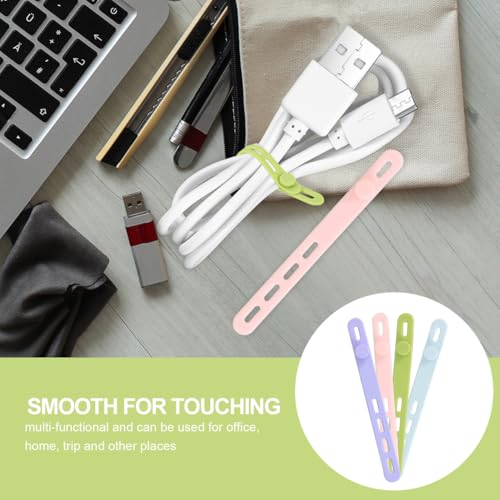 20 piezas de bridas reutilizables de silicona para organización de cables, correas para gestión de cables en escritorio miniatura 7