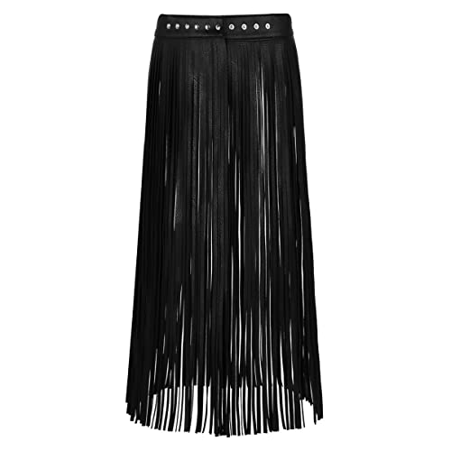 Women's Adjustable Waistband Faux Leather Fringe Dress Belt Gypsy Style Tassel Skirts