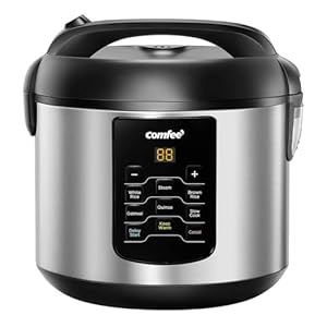 COMFEE’ Compact Rice Cooker, 6-in-1 Stainless Steel Multi Cooker, Slow Cooker, Steamer, Saute, and Warmer, 2 QT, 8 Cups Cooked(4 Cups Uncooked), Brown Rice, Quinoa and Oatmeal, 6 One-Touch Programs