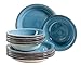 Produktbild MÄSER 931602 Bel Tempo II Teller-Set für 6 Personen im modernen Vintage Look, 12-teiliges Tafelservice, handbemalt, Dunkelblau, Steingut, Blau