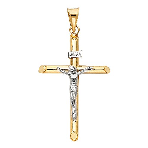 Ioka - 14K REAL Gold Crucifix Cross Pendant Religious Charm For Necklace or Chain