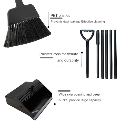 NBGYTECH Broom with Dustpan Combo Set Outdoor Upright Dustpan and Broom Set with Long Handle Angle Broom and Dustpan Set for Garage Patio Courtyad Lobby Lawn Home Kitchen Ofiice - Image 3