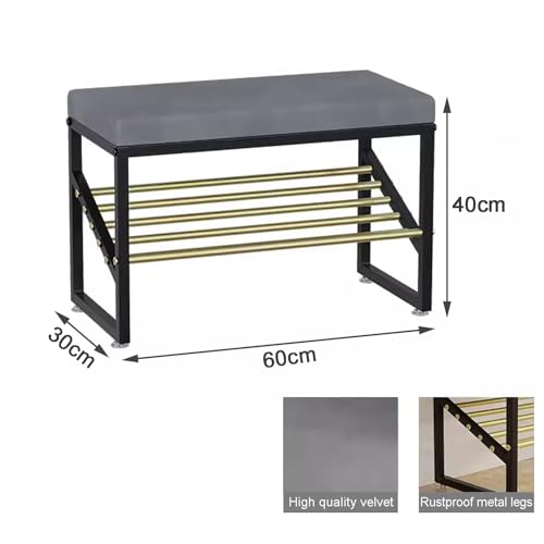 Banc à chaussures en métal gris idéal pour petit espace de salon
