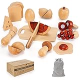 Picture of WHOHOLL Wooden Play Food, Toddler Cutting Play Food Sets for Kids Kitchen, Velcro Fake Toy Food for Pretend Play Kitchen, Montessori Toy Play Kitchen Accessories for Girls Boys Gifts