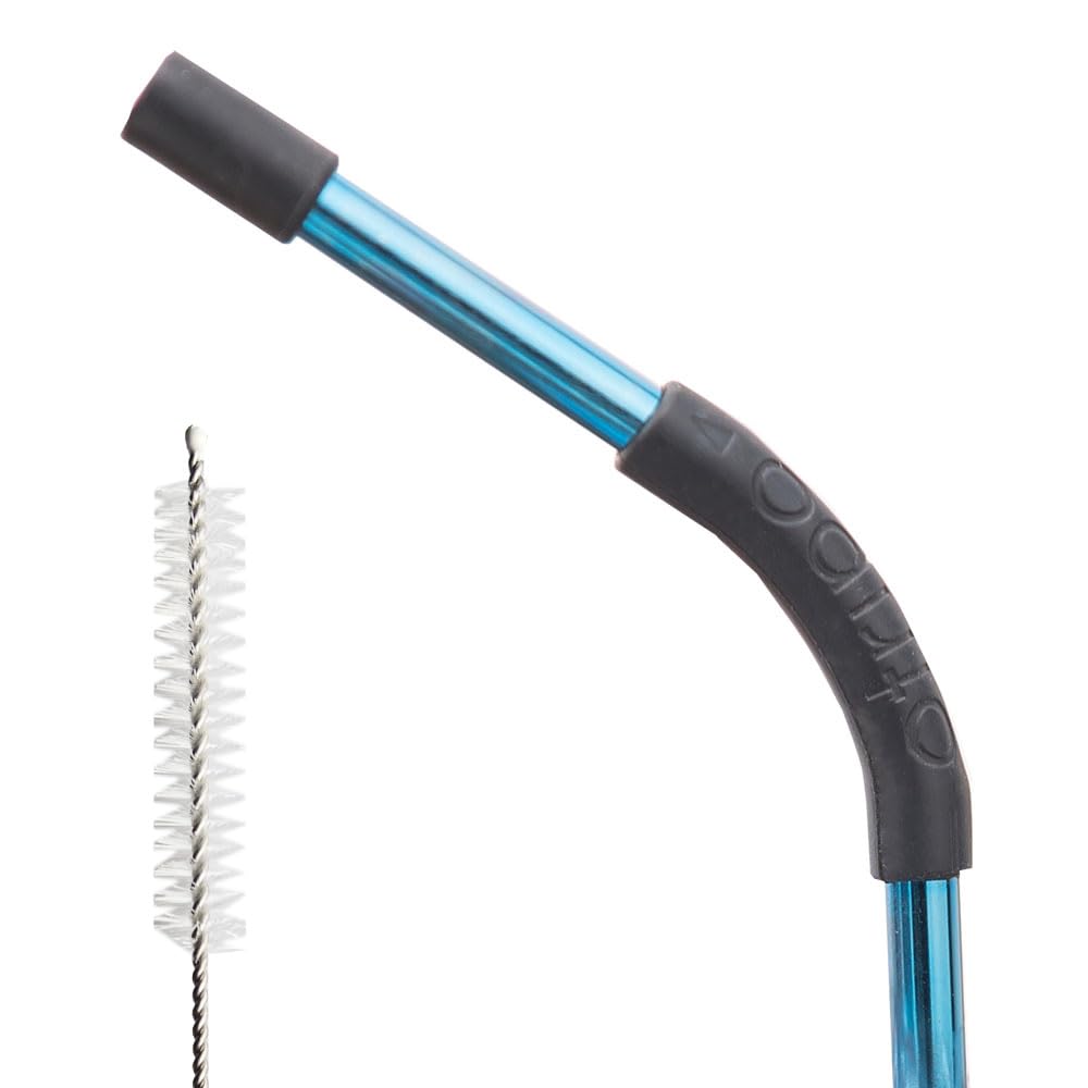 EDENSWEAR Otripo Stainless Steel Silicone Composite Straw Flexible Reusable with Cleaning Brush safety no noise (Blue), (OTO-21-001)