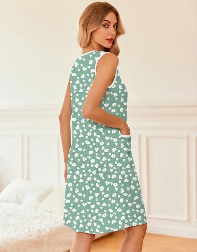Image of Ekouaer Nightgowns for Women Button Down Sleep Shirts Tank Sleeveless Nightshirt Soft Sleepwear with Pockets