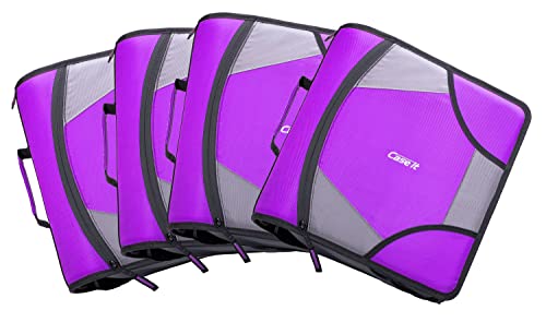 Case-it segregator na zamek błyskawiczny w rozmiarze king size, 10 cm D-ringi, 5 teczek na dokumenty, wiele kieszeni, pojemność 800 arkuszy, w zestawie z paskiem na ramię, głęboki fiolet D-186 (6